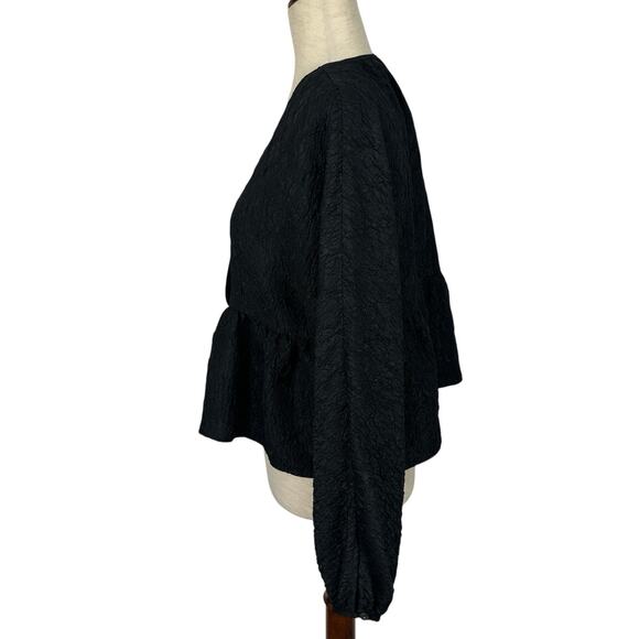 Wilfred Black Textured Top Women Small Peplum Blouse Jacquard Deep V Neck - Picture 2 of 13